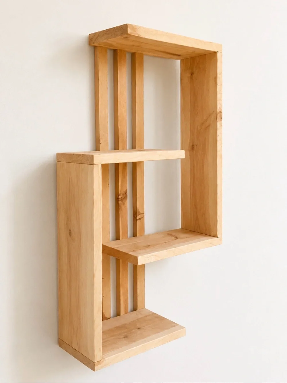 Wooden S-Shaped Wall Shelf - Natural Wood Finish